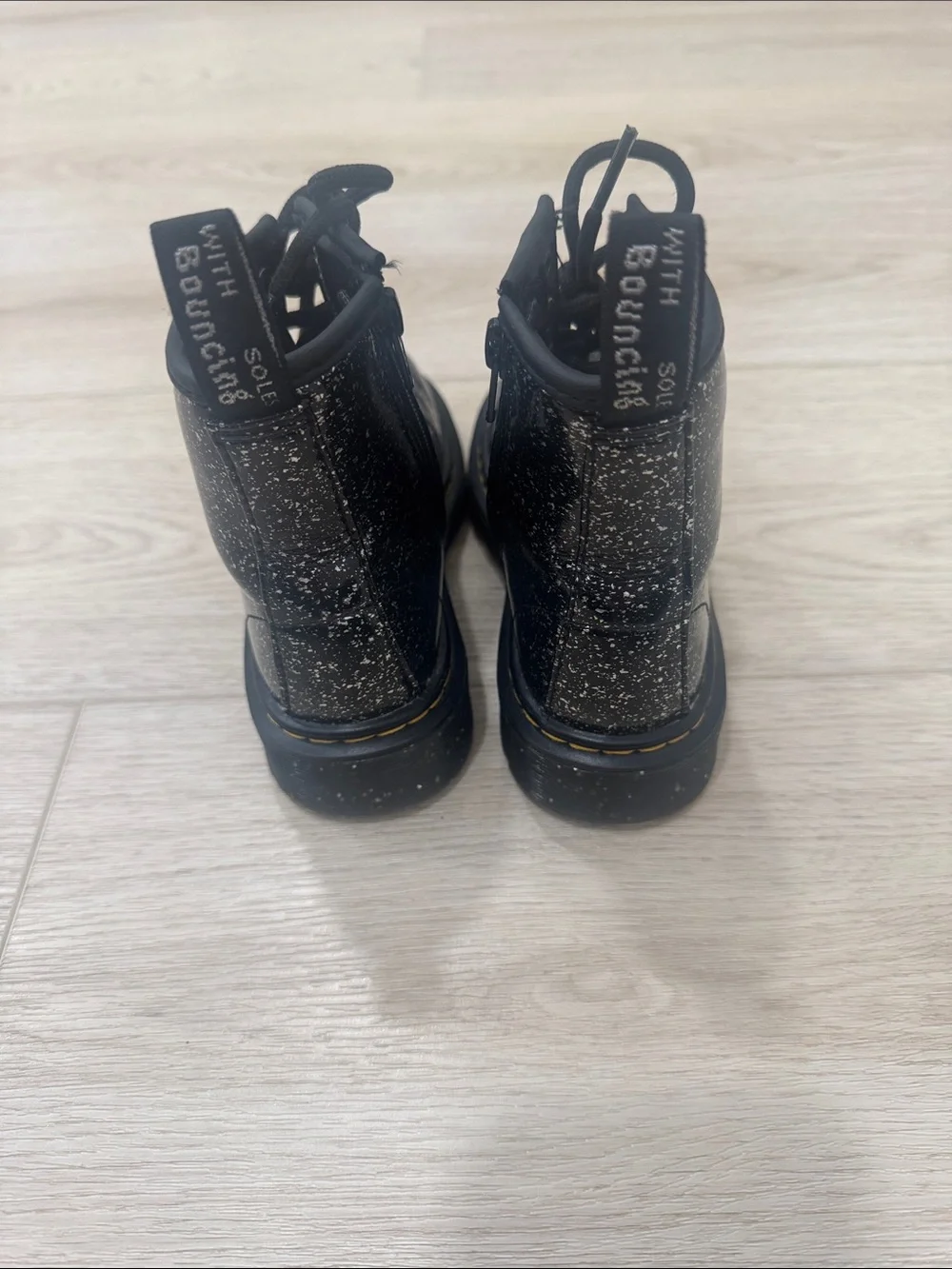 Dr. Martens Kids Black Glitter Combat Boots
